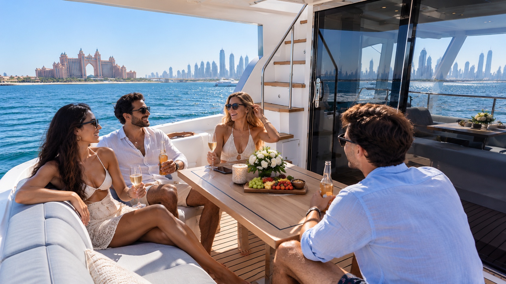 Private 53ft Sport Yacht Charter Dubai – Atlantis The Palm Cruise, 20 Guests