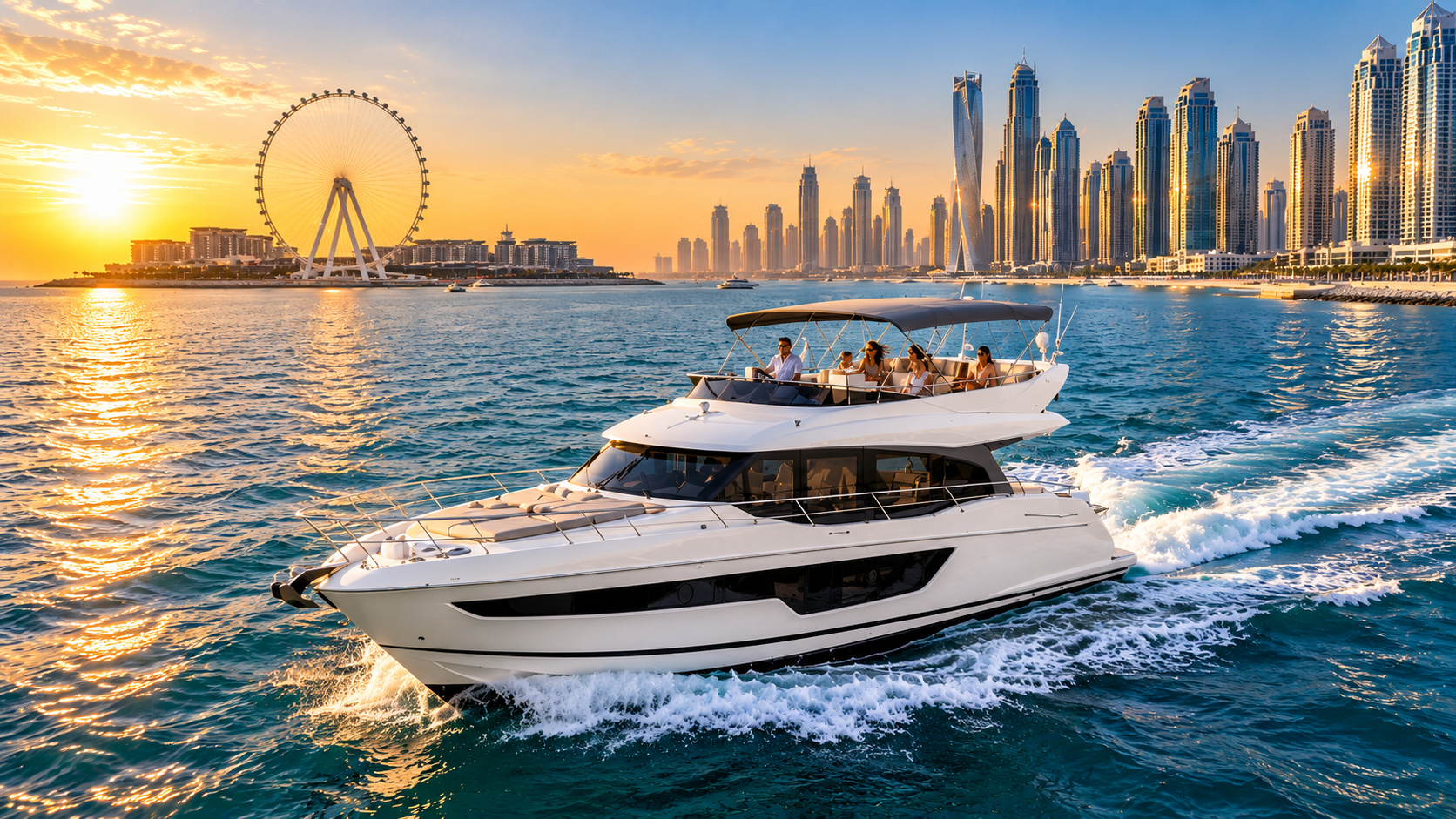 Private 53ft Sport Yacht Charter Dubai – Atlantis The Palm Cruise, 20 Guests