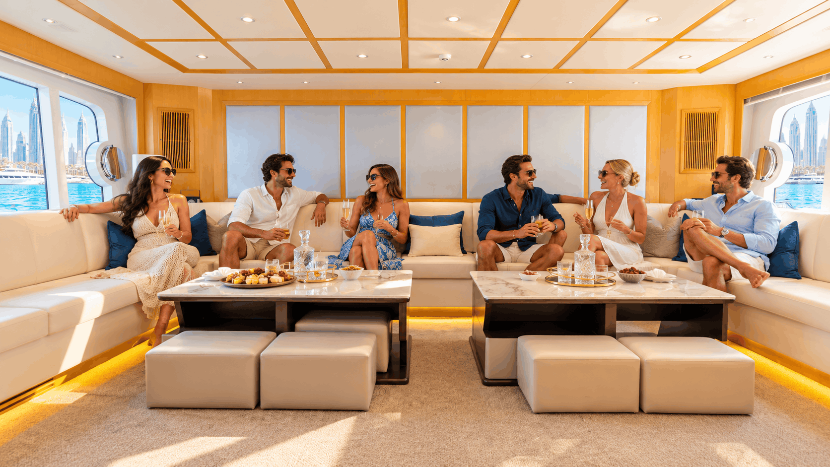 Private 110ft Superyacht Charter Dubai – Sheikh’s Island Cruise, 75 Guests