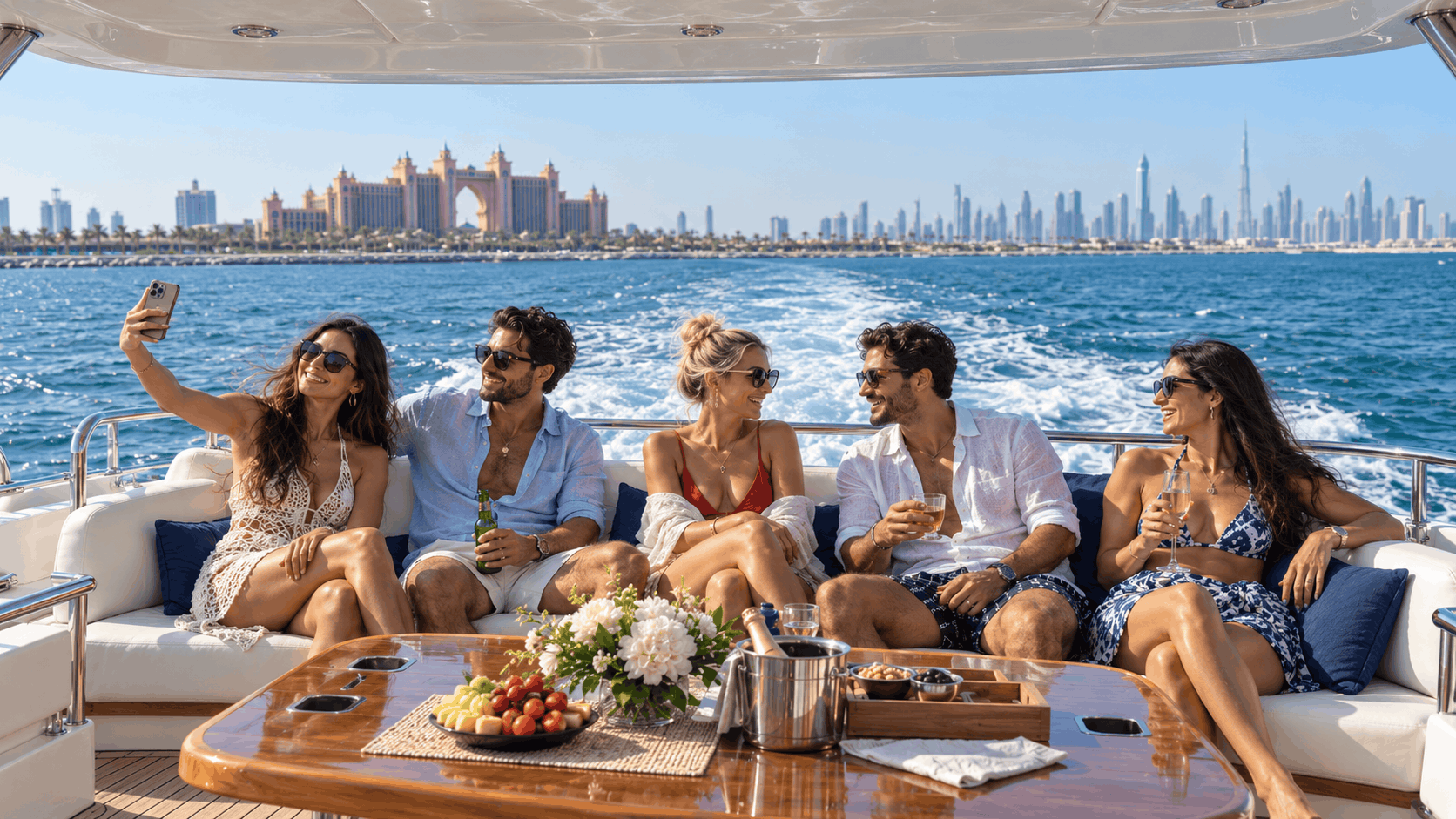 Private 62ft Azimut Flybridge Charter Dubai – Palm Jumeirah Cruise, 20 Guests