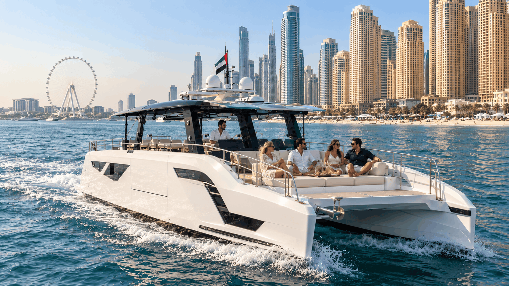 Private 55ft Jacuzzi Yacht Charter Dubai – JBR Beachfront Cruise, 40 Guests