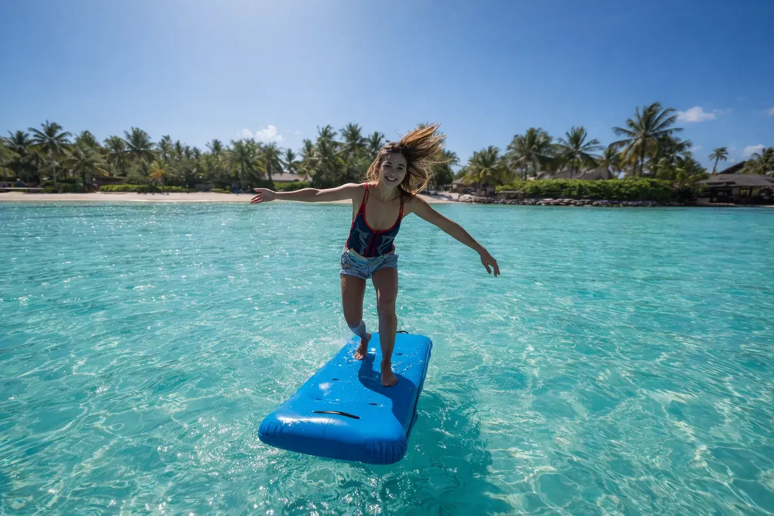 Cap Cana Weather December with a traveler enjoying warm Caribbean waters and water activities on a sunny tropical beach.