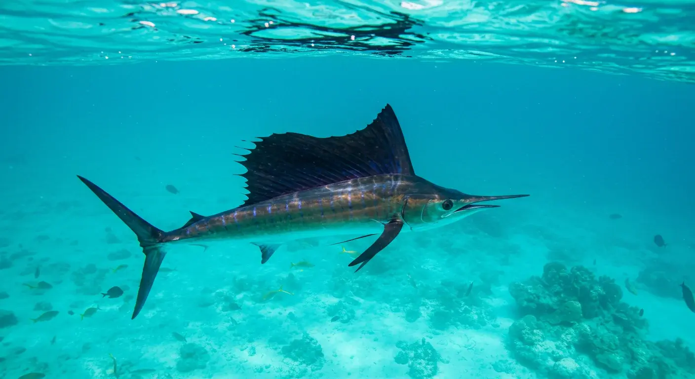 Sailfish caught during deep sea fishing in Cancun