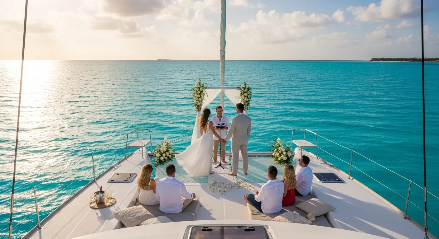 Luxury all-inclusive resort wedding venue in Cancun with elegant beachfront setup, tropical surroundings, and ocean views creating a sophisticated and comfortable celebration setting.
