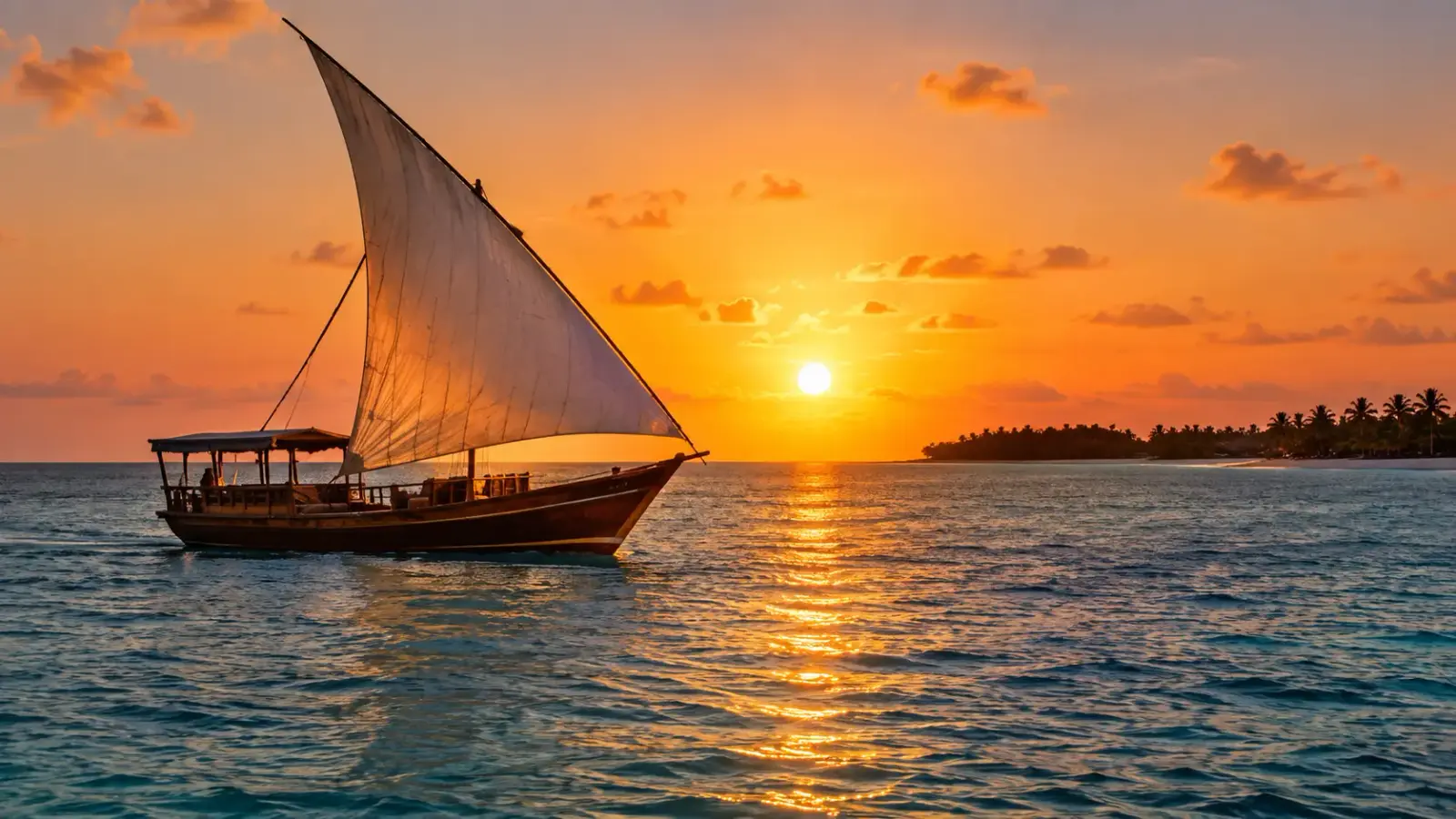 Dhow Sailing into a Tropical Sunset


