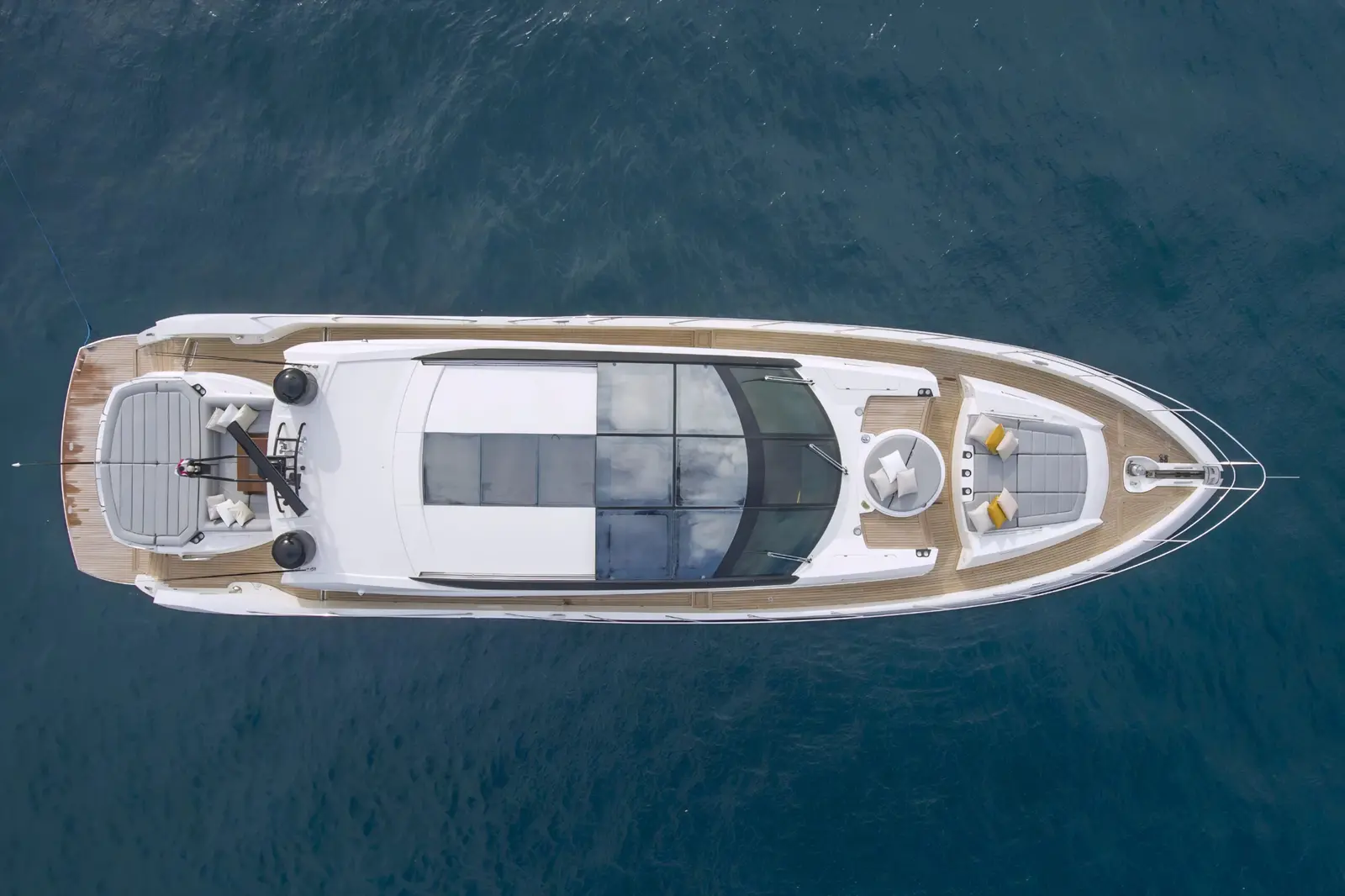 Aerial view of a luxury motor yacht on a Costa Rica yacht charter