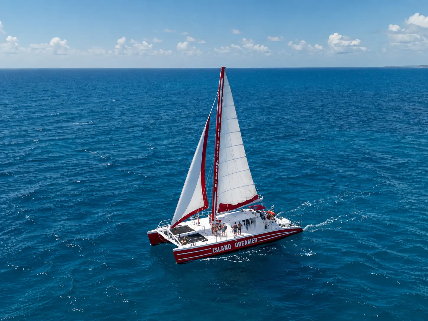 Sailing catamaran under full sail off Montego Bay, Jamaica